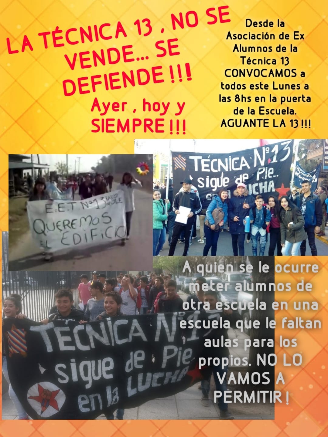 LA ESCUELA TÉCNICA 13 EN ESTADO DE ALERTA ORGANIZA REUNÍÓN PARA EL LUNES YA QUE QUIEREN PASAR CURSOS DE LA 210 A SU EDIFICIO