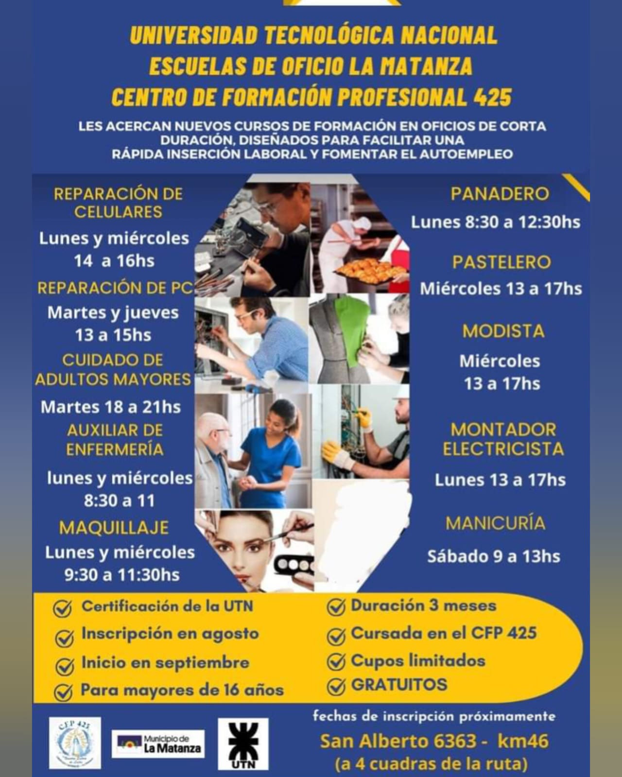 CURSOS GRATUITOS PRESENCIALES CON CERTIFICADO DE LA UTN EN JOVEN LEVÁNTATE DEL KILÓMETRO 46