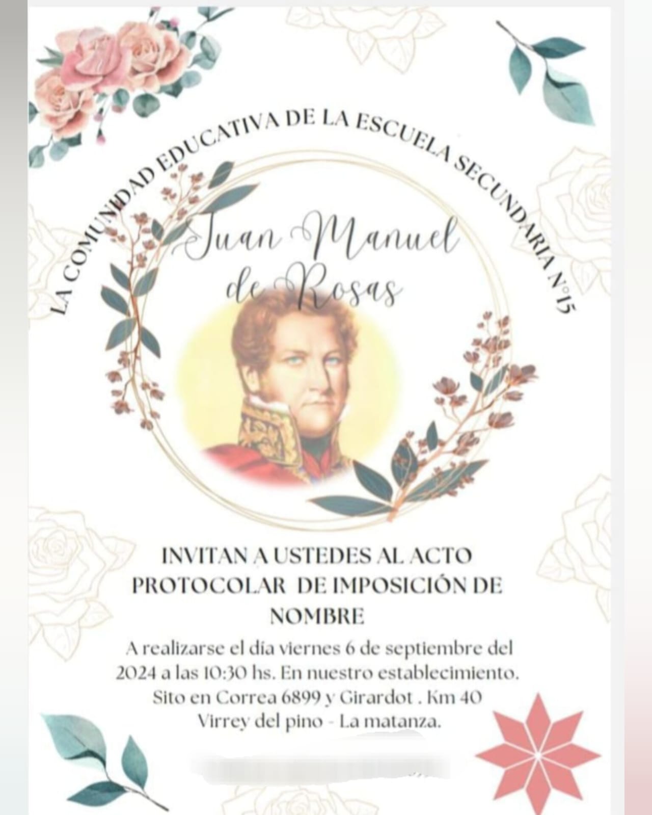 INVITACIÓN A LA IMPOSICIÓN DE NOMBRE DE LA SECUNDARIA 15 DEL KILÓMETRO 40