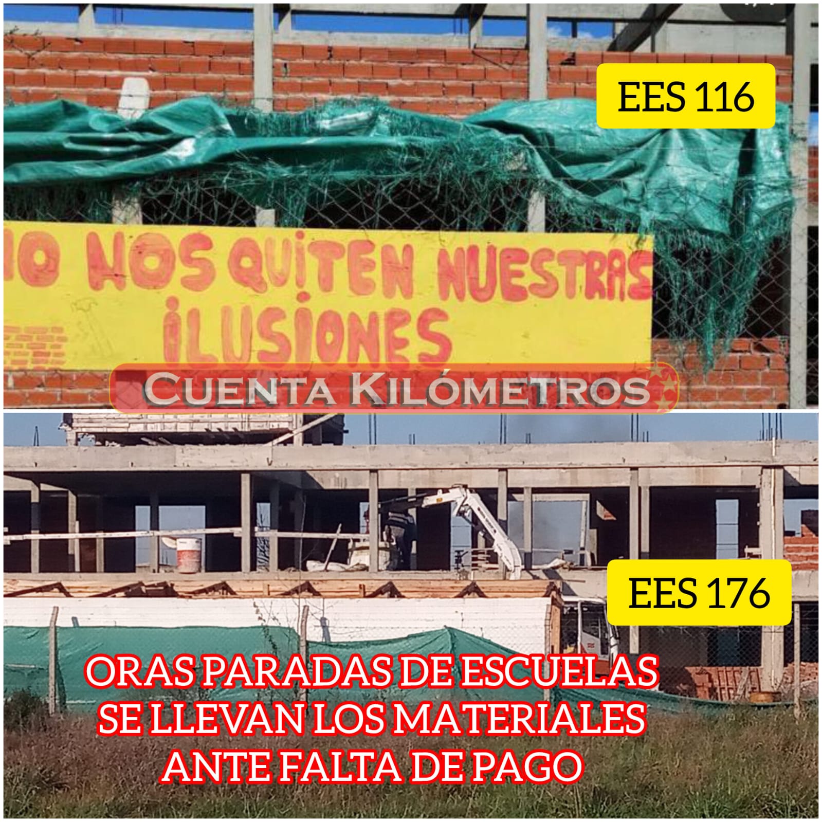 EMPRESAS CONSTRUCTORAS SE LLEVAN LOS MATERIALES DE OBRAS PARADAS DE ESCUELAS EN CONSTRUCCIÓN POR FALTA DE PAGO EN LOS KILÓMETROS 36 Y 41