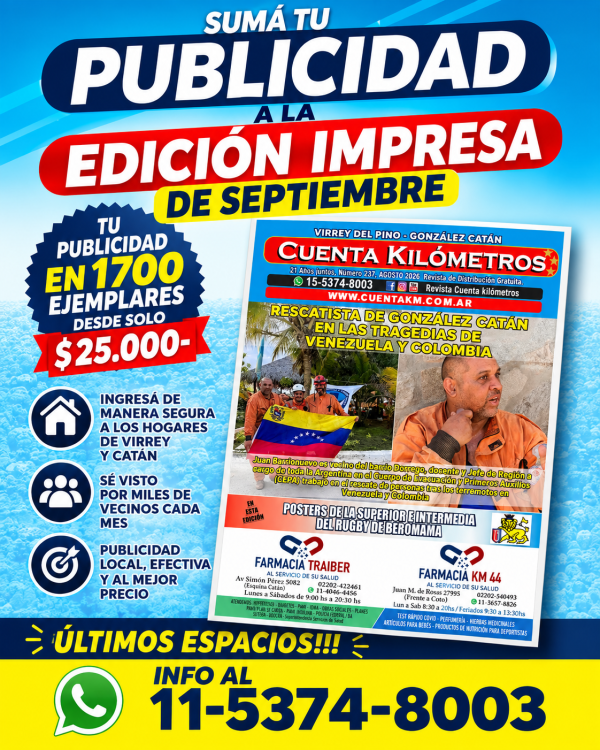 DESDE SOLO 25 MIL PESOS  POR MES SUM&Aacute; TU PUBLICIDAD A LA EDICI&Oacute;N IMPRESA DE CUENTA KIL&Oacute;METROS MES DE SEPTIEMBRE- &Uacute;LTIMOS ESPACIOS