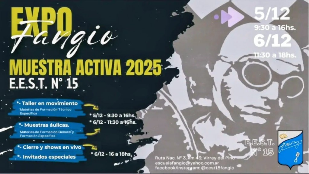EXPO FANGIO: MUESTRA ACTIVA 2025 EN LA FLAMATE ESCUELA DE EDUCACIÓN TÉCNICA 15 DEL KILÓMETRO 43