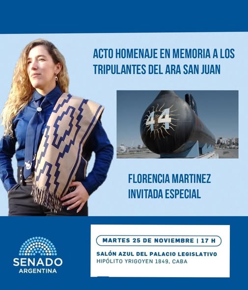 FLORENCIA MARTÍNEZ CANTARÁ EN EL ACTO HOMENAJE EN MEMORIA DE LOS TRIPULANTES DEL ARA SAN JUAN EN EL SENADO NACIONAL